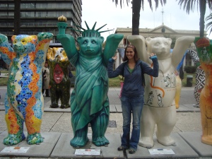 Me with the United States bear in the Plaza de Independencia. There was a bear representing every country around the world. Some kind of special exibit/project in Montevideo--there had to have been hundreds of bears. 